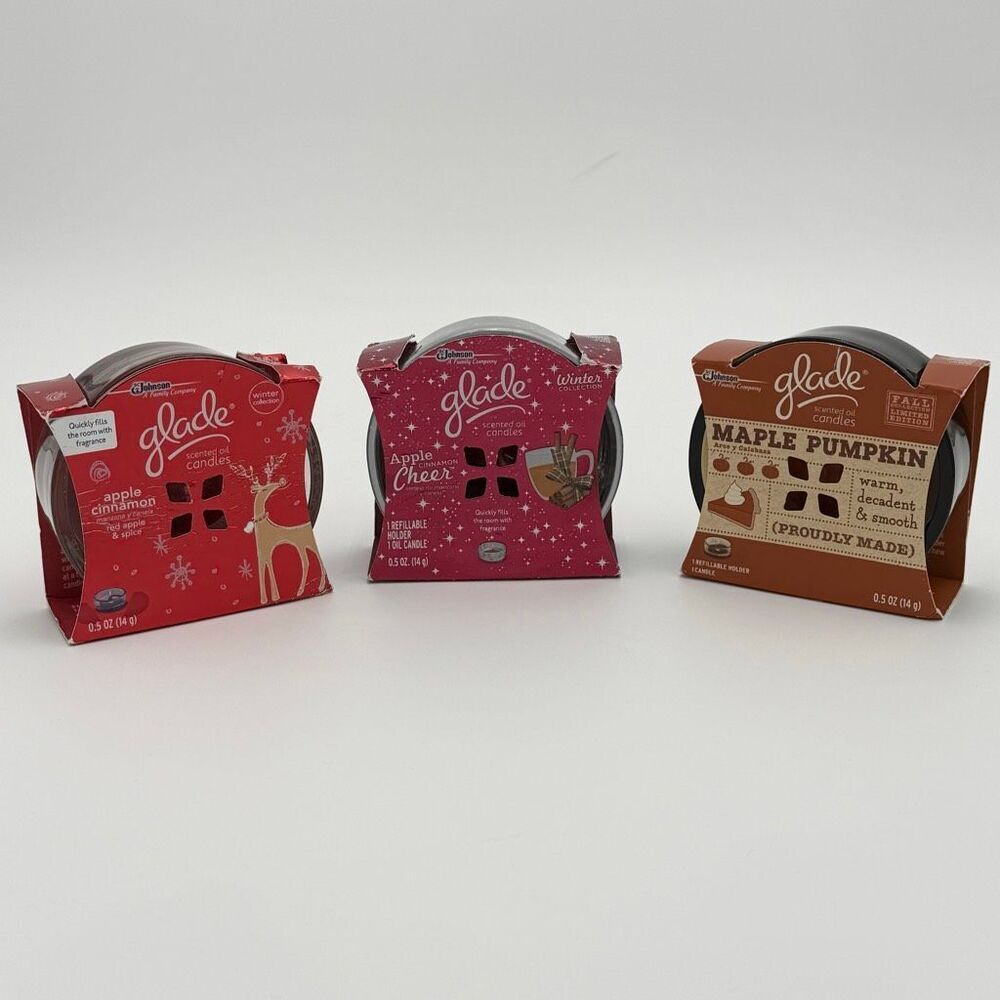 Glade Scented Oil Refillable Candles Lot of 3: Maple Pumpkin  Apple Cinnamon Che